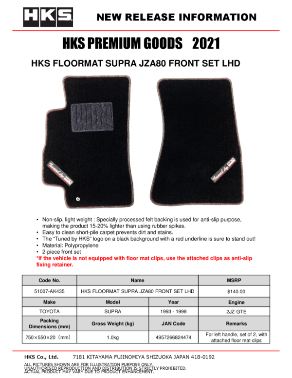 HKS Front Floormat Set (MK4 Supra) Online - Image 2