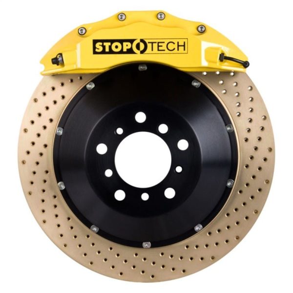 StopTech 03-06 Evo 7-9 Front BBK w  Yellow ST-60 Calipers Drilled Zinc 355x32mm Rotors Pads SS Lines on Sale